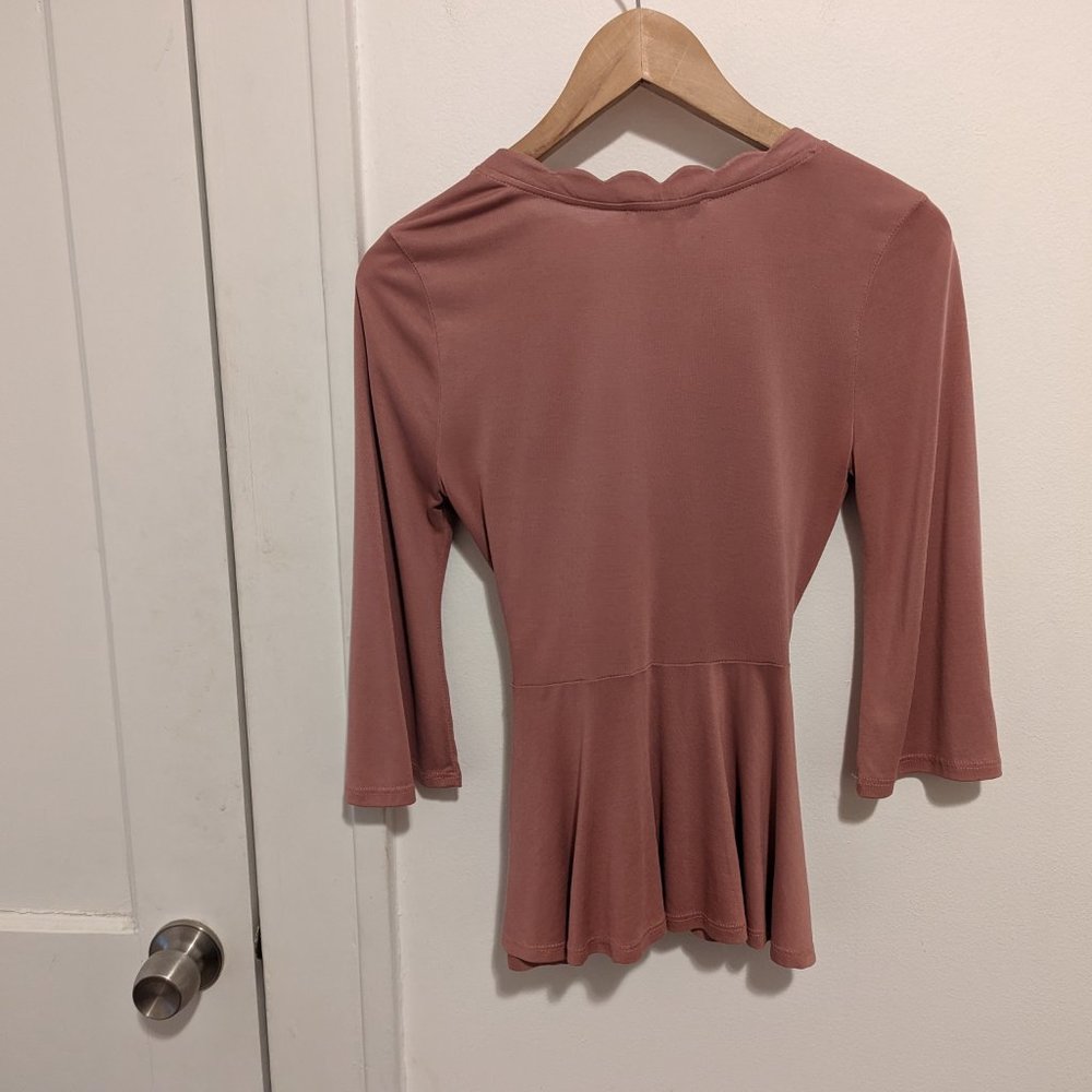 Anthropologie Eri + Ali Pink Scallop Wrap Top - Picture 7 of 7